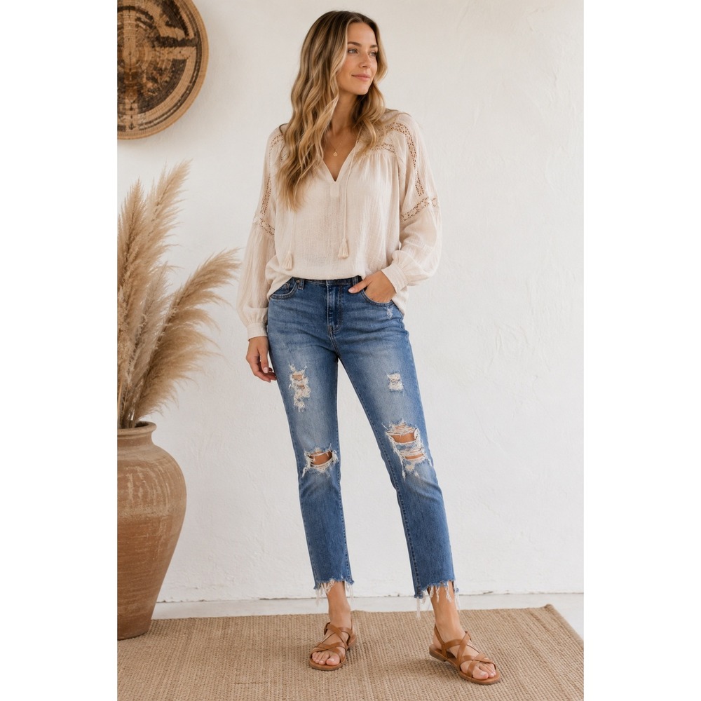 Judy Blue 9/29 Distressed Jeans Western Boho Indie Sleaze Festival Raw Hem